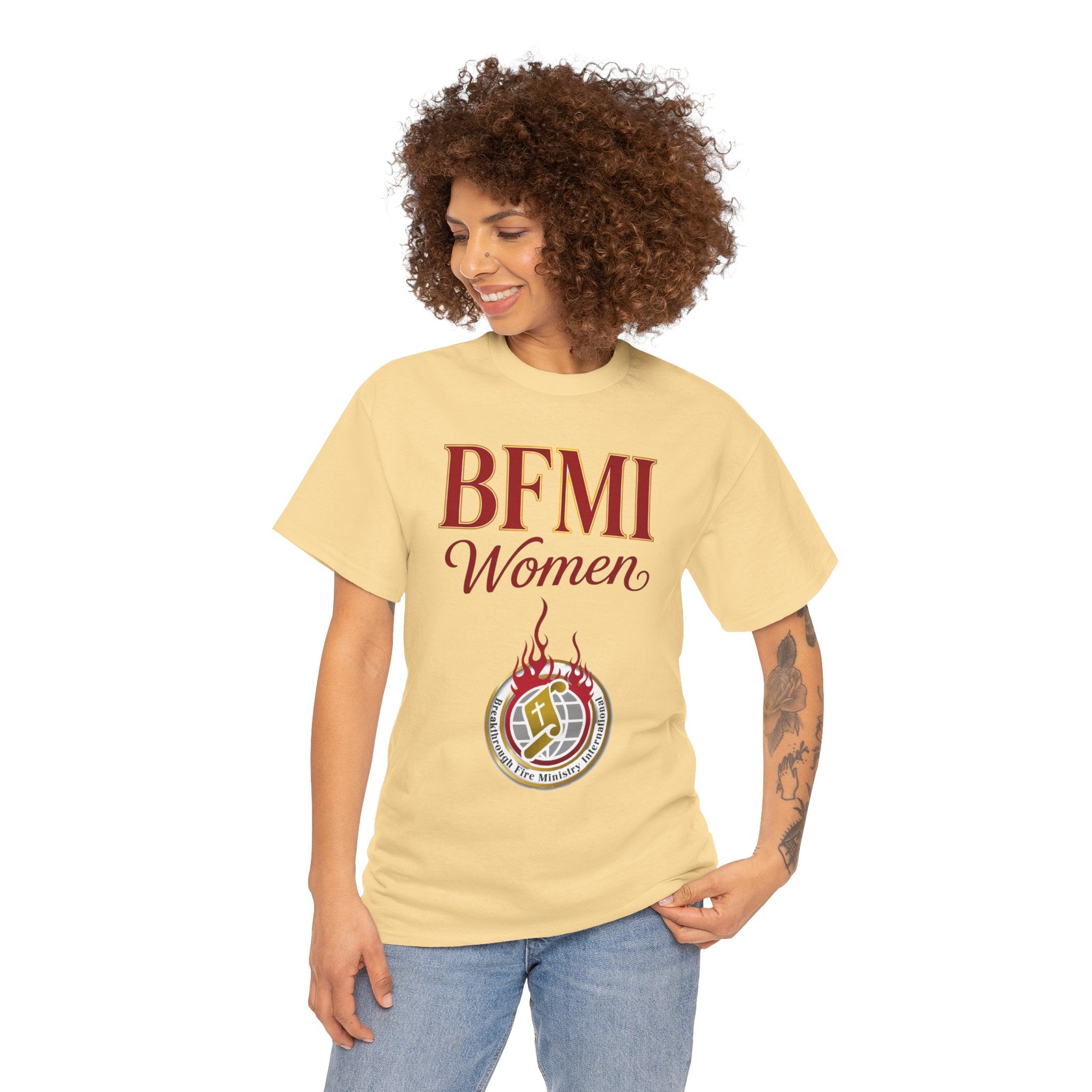 BFMI Women T‑Shirt — "We Rise By Faith" Christian Ministry Tee V2 more red