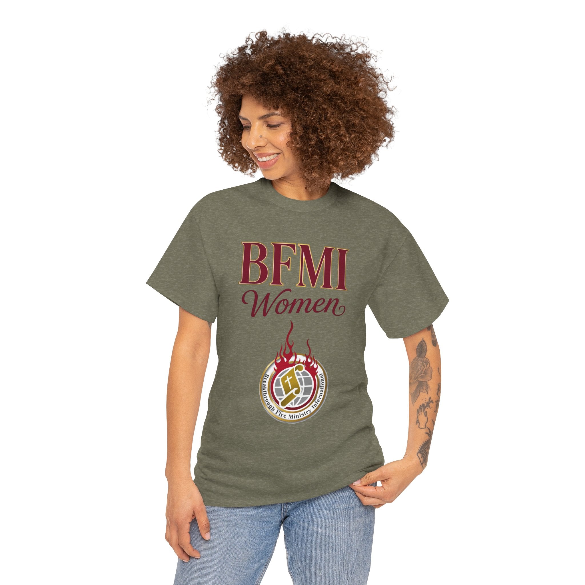 BFMI Women T‑Shirt — "We Rise By Faith" Christian Ministry Tee V2