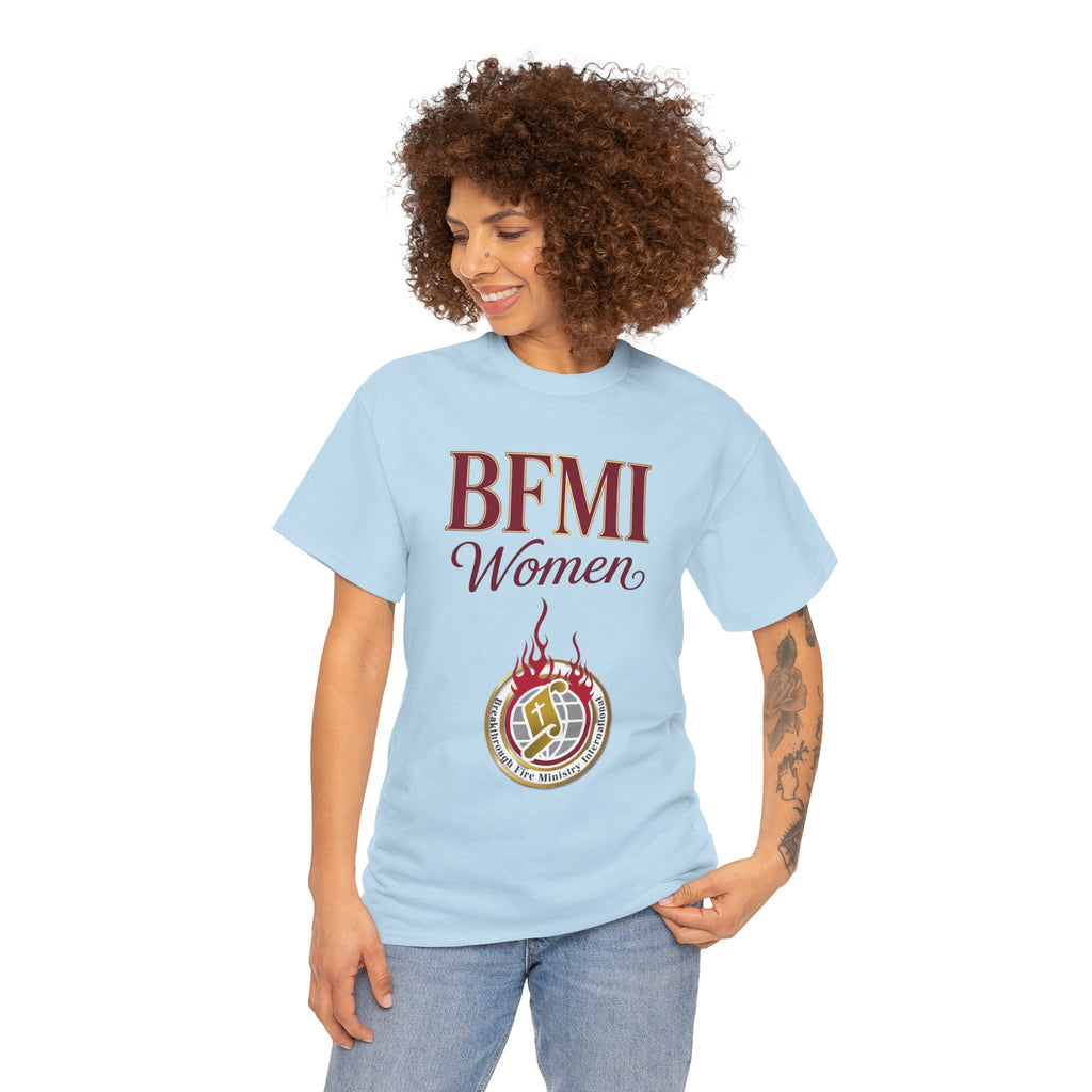 BFMI Women T‑Shirt — "We Rise By Faith" Christian Ministry Tee V2