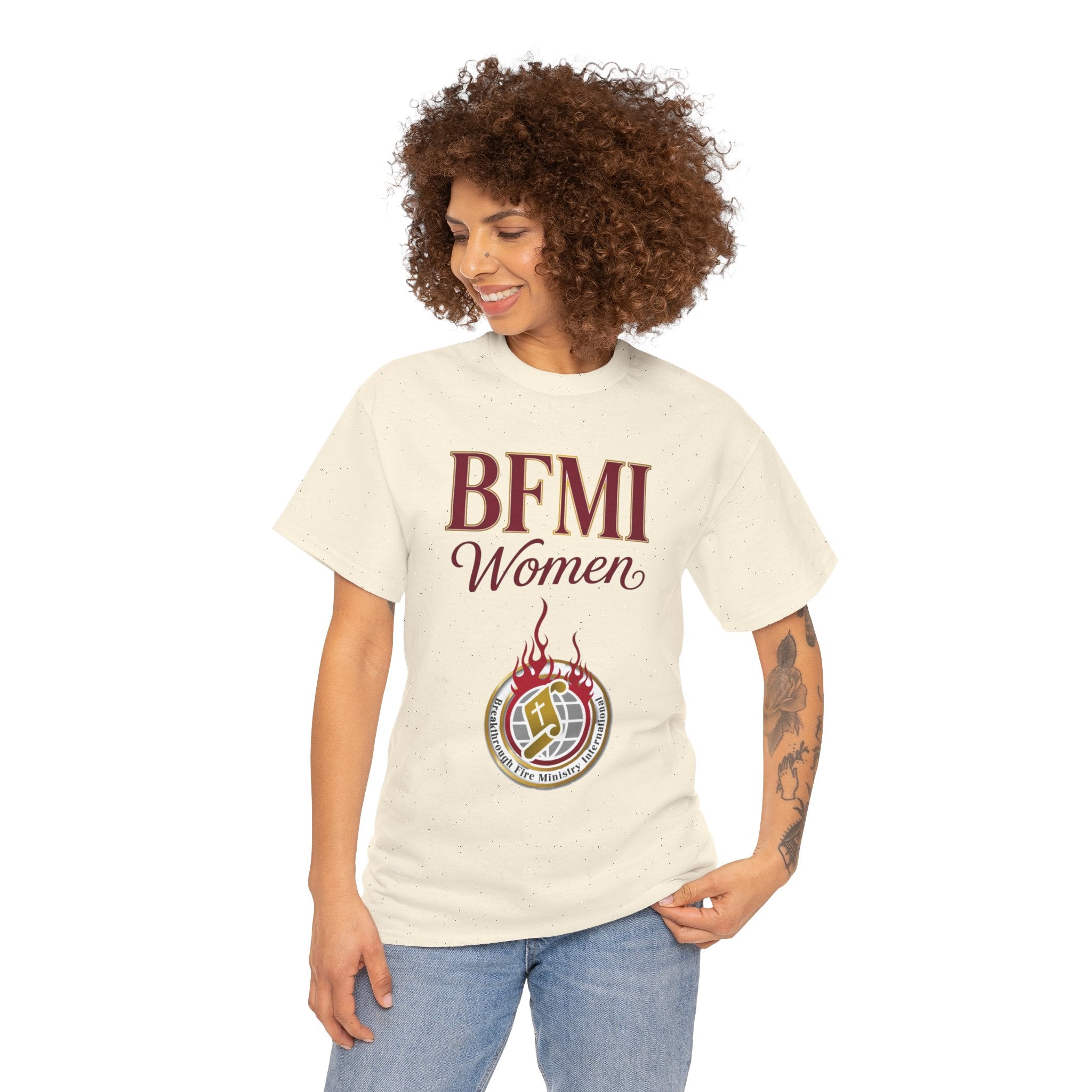 BFMI Women T‑Shirt — "We Rise By Faith" Christian Ministry Tee V2