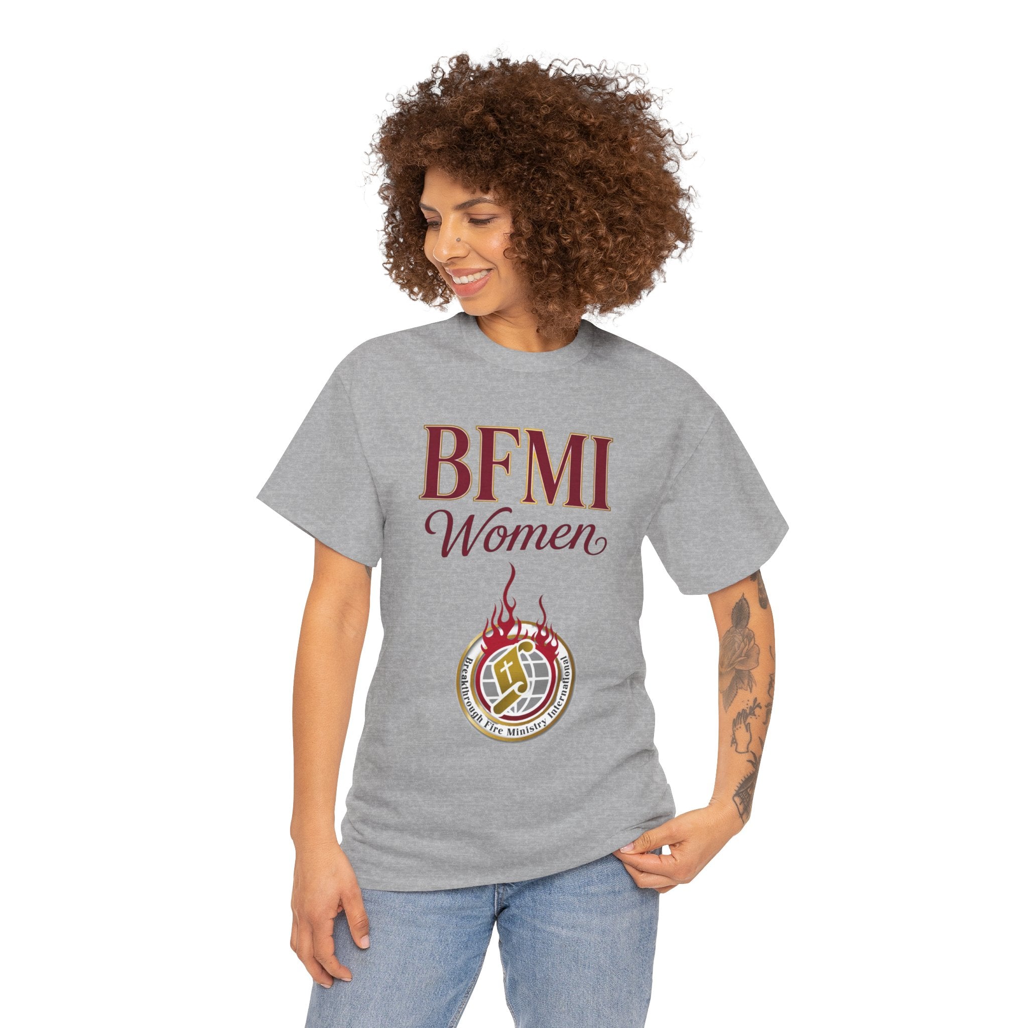 BFMI Women T‑Shirt — "We Rise By Faith" Christian Ministry Tee V2