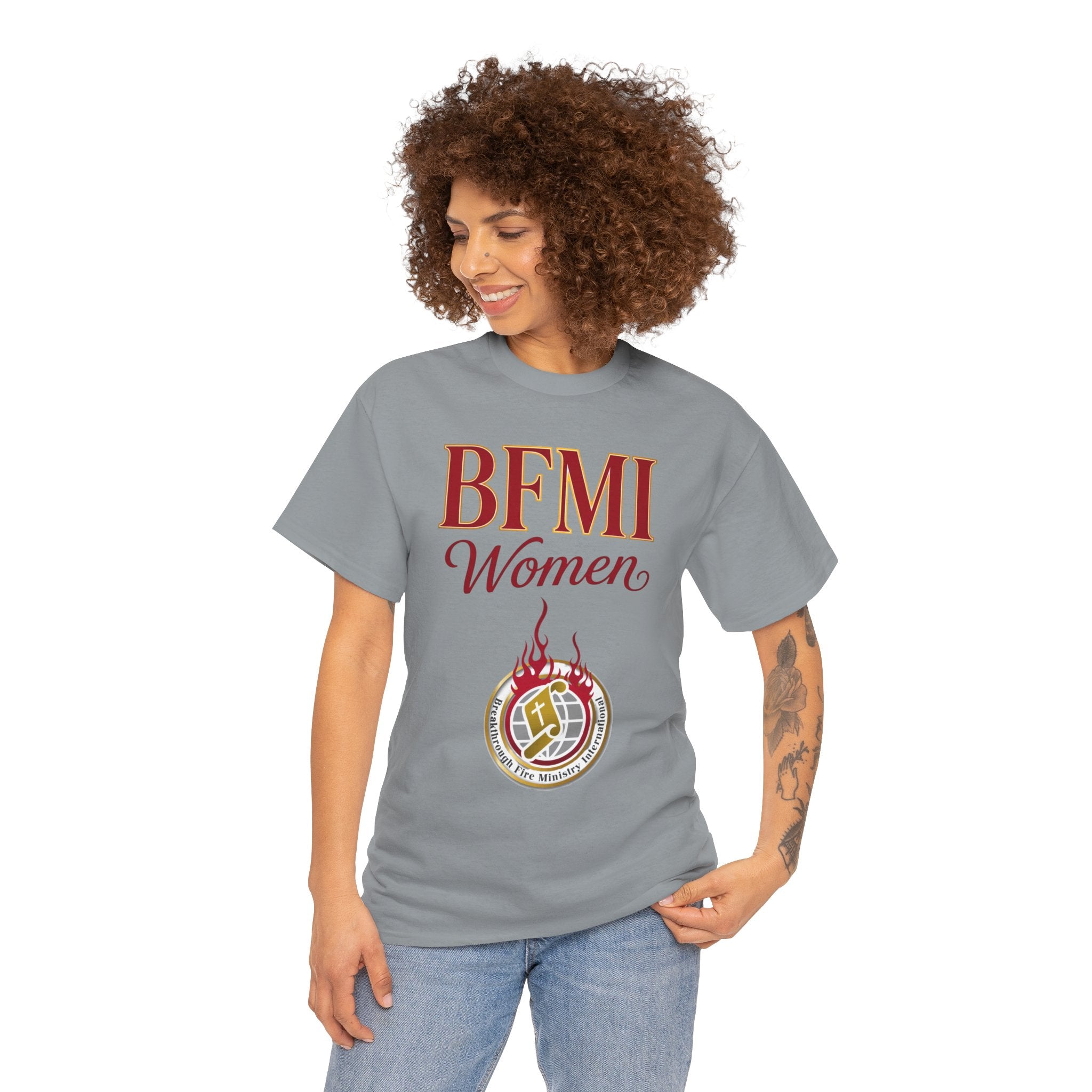 BFMI Women T‑Shirt — "We Rise By Faith" Christian Ministry Tee V2 more red