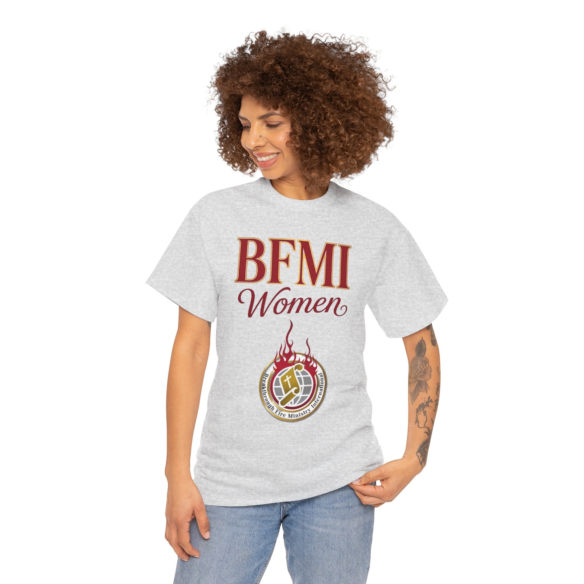BFMI Women T‑Shirt — "We Rise By Faith" Christian Ministry Tee V2 more red