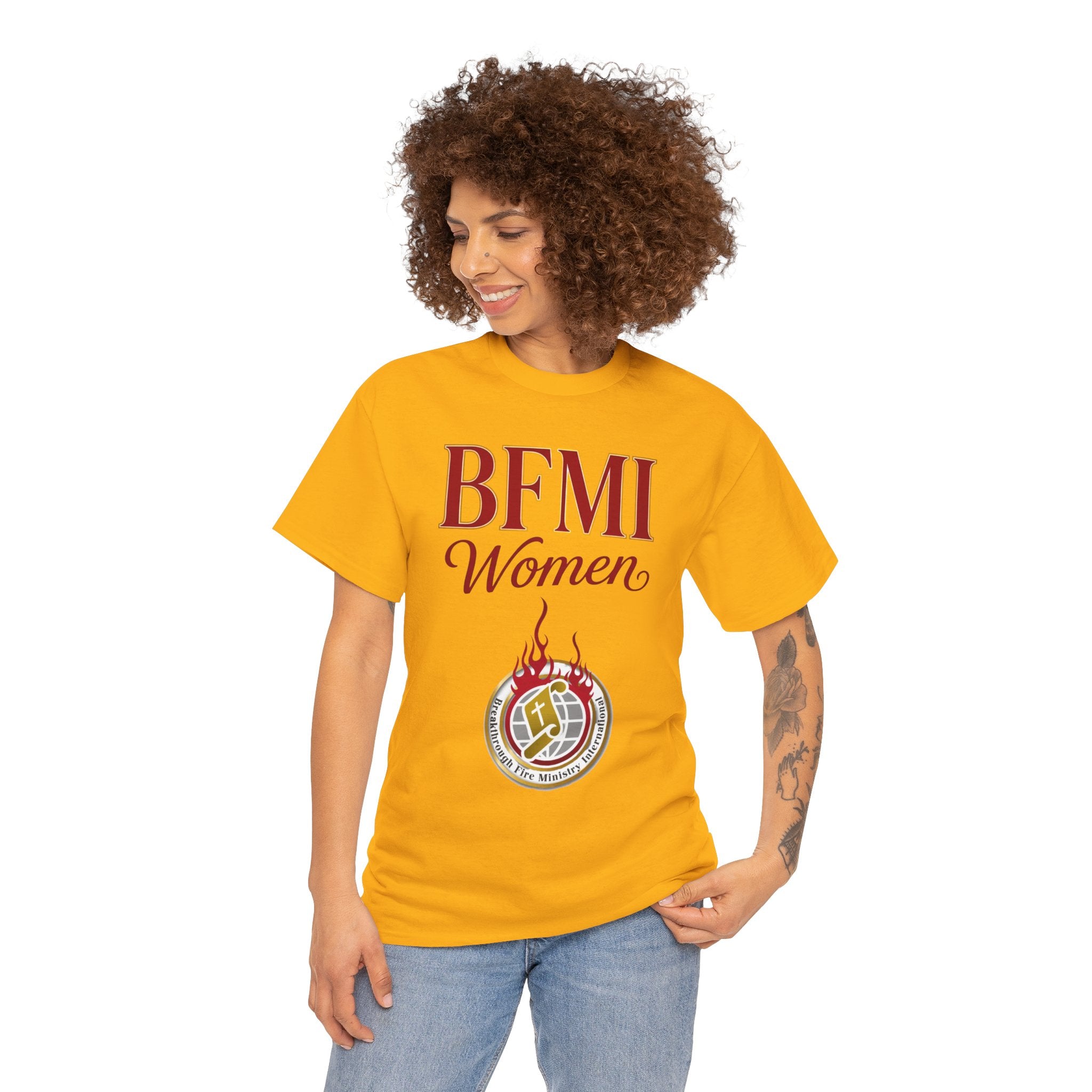 BFMI Women T‑Shirt — "We Rise By Faith" Christian Ministry Tee V2 more red