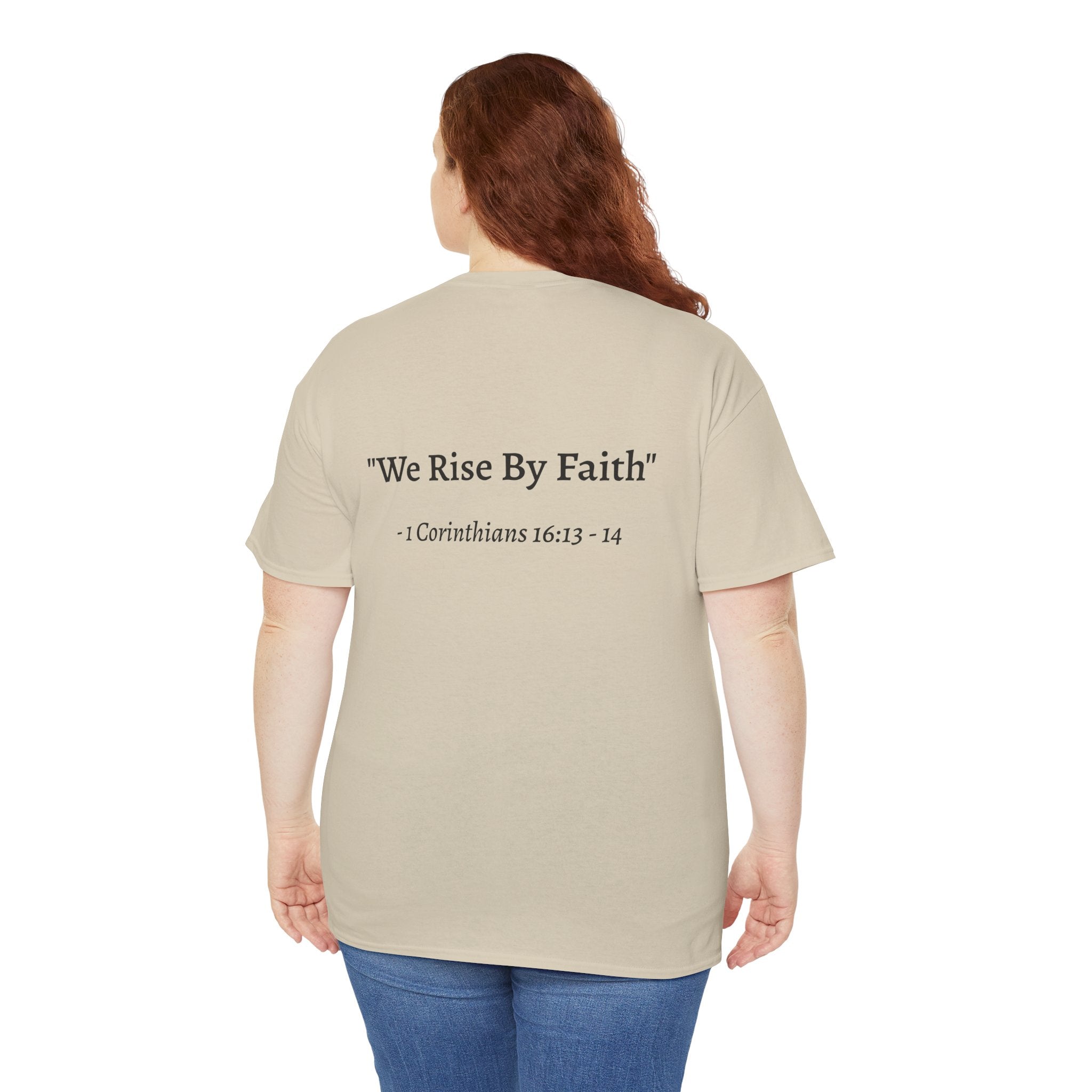BFMI Women T‑Shirt — "We Rise By Faith" Christian Ministry Tee V2